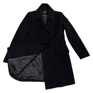 KOTON Luxury Designer Black WOOL Long Business Casual Trench Pea Coat Womens 8